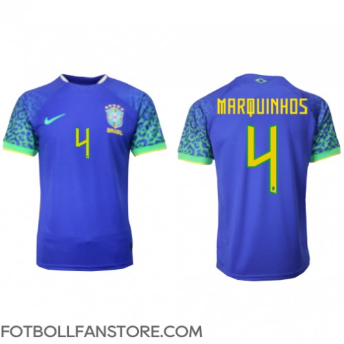 Brasilien Marquinhos #4 Borta matchtröja VM 2022 Kortärmad Billigt
